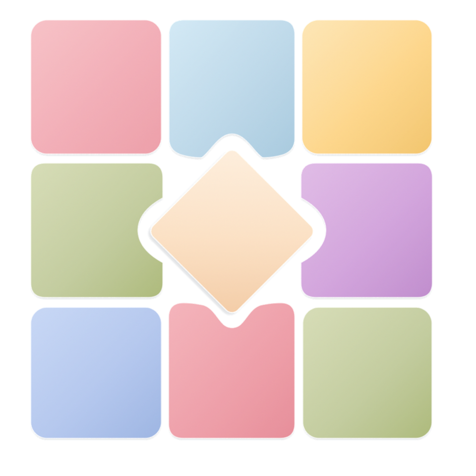 Mosaic Twist tile layout artwork with pastel square tiles and a central diamond tile.