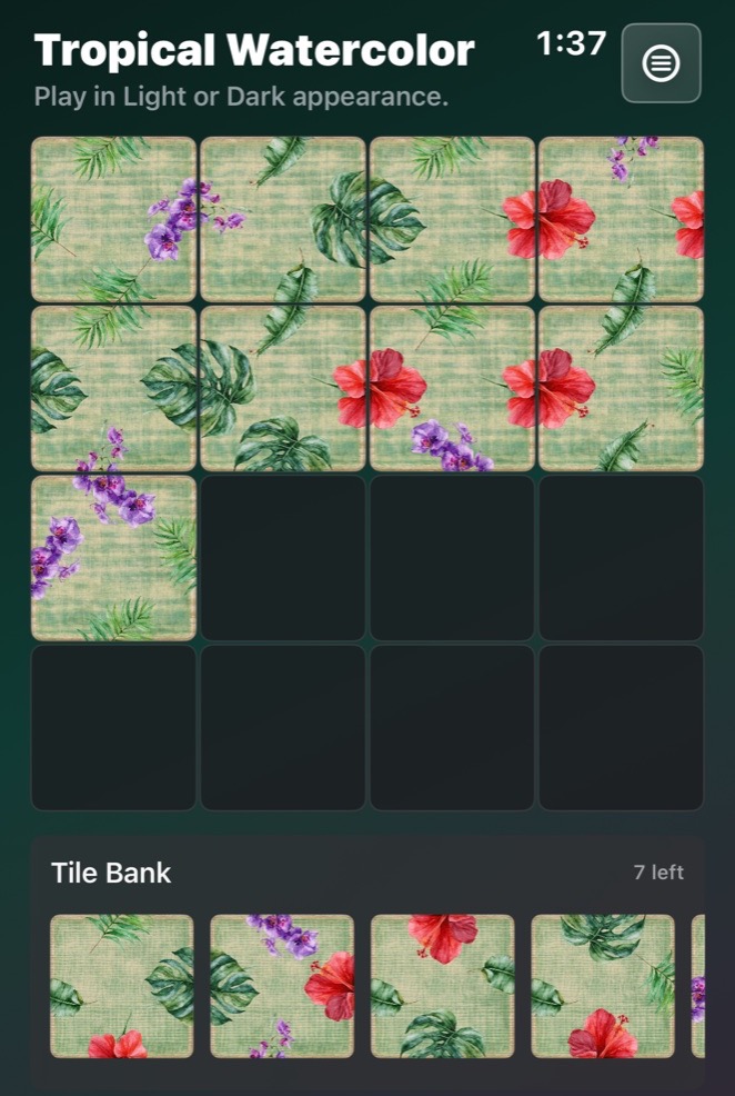 An Advanced Tropical Watercolor Mosaic Twist puzzle in Dark appearance.
